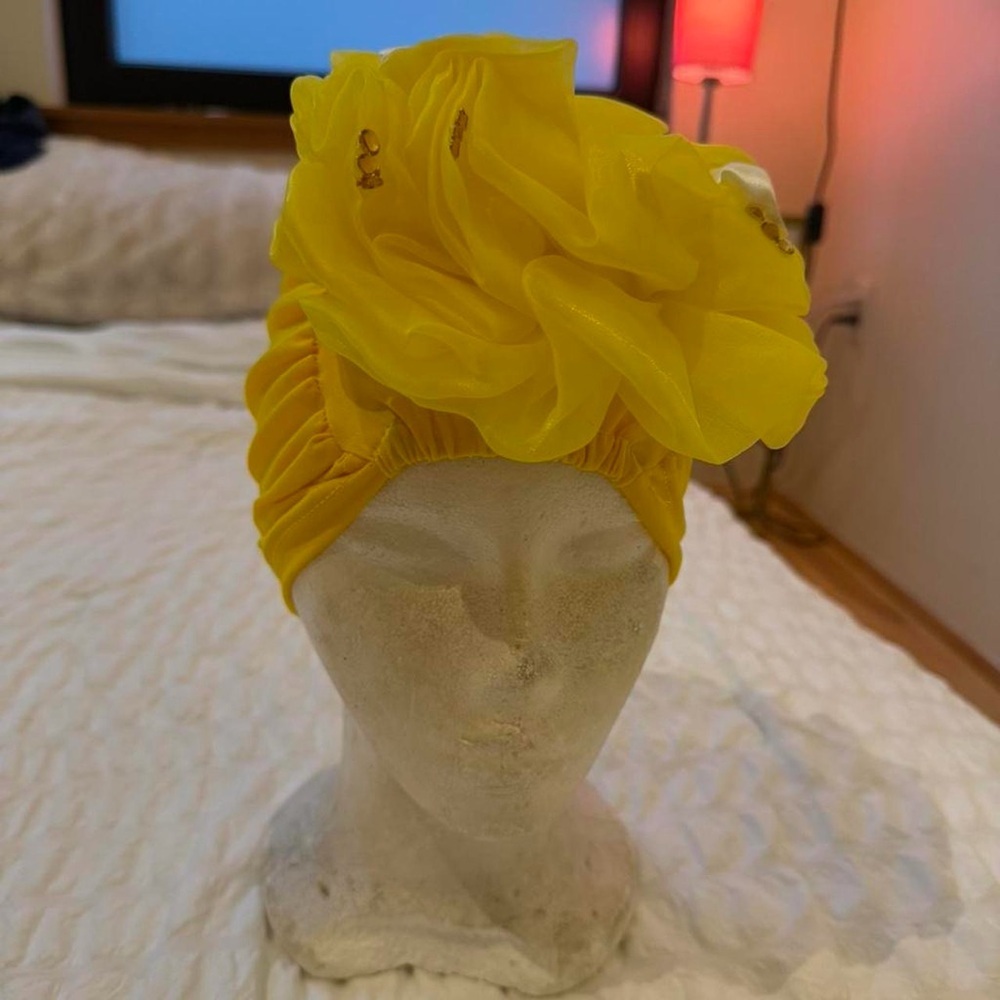 Yellow Floral Accent Women's Turban Hat